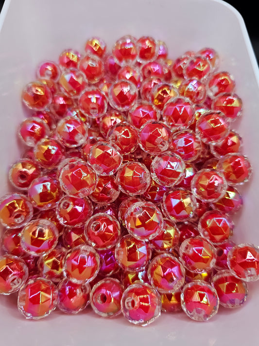 10pcs Iridescent red double layer  15mm acrylic beads