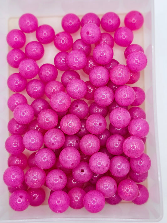 Pink glitter 15mm silicone round bead