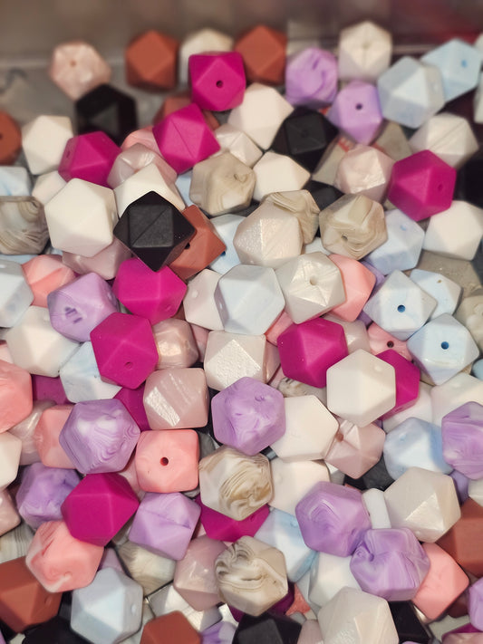 17mm hexagon silicone bead mix 25pcs