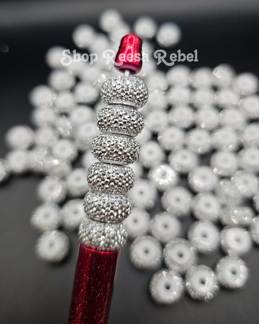10pcs SILVER resin rhinestone spacer beads 12mm