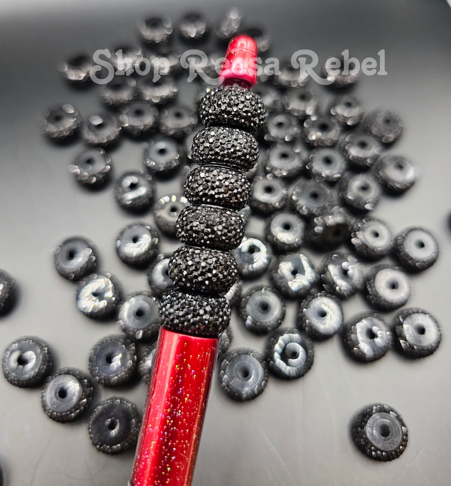 10pcs BLACK resin rhinestone spacer beads 12mm
