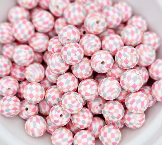 458 Checkered pastel 15mm silicone round bead