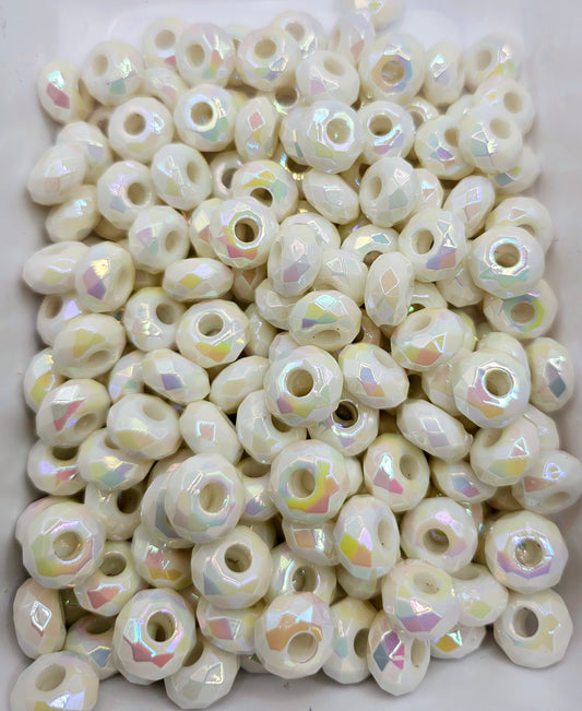 10pcs large flat FACATED WHITE spacer beads