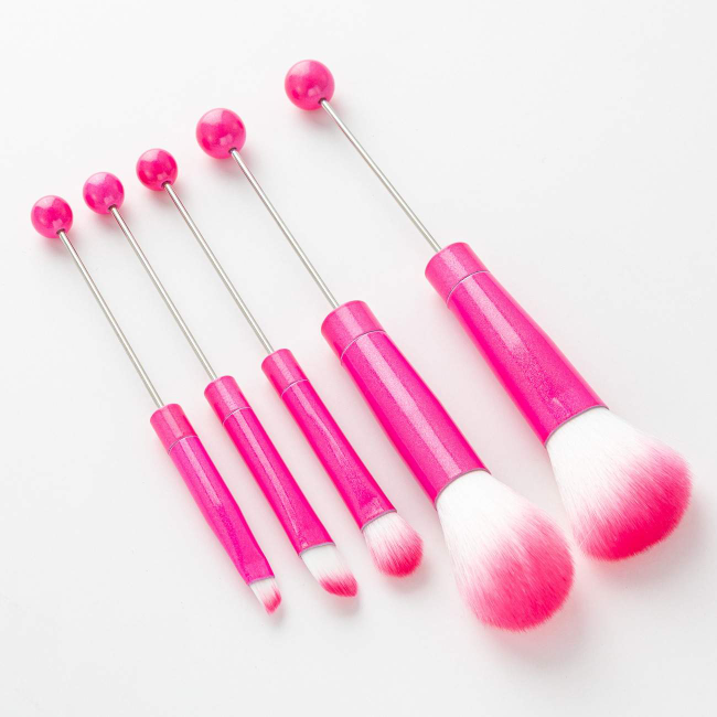 Hot pink beadable makeup brushes set of 5pcs