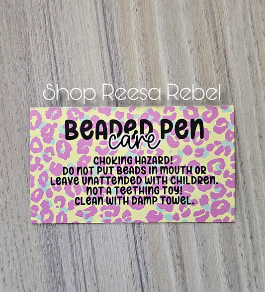 Pale yellow and purple cheetah beaded pen care card