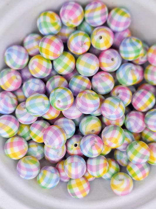 459 Spring time plaid  15mm silicone round bead