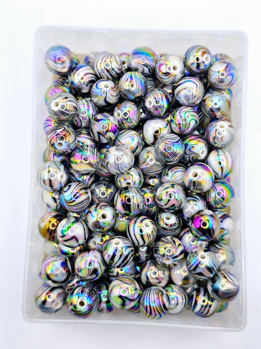 10pcs oil slick  zebra swirl 16mm acrylic beads