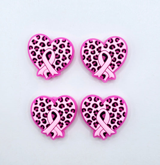 Pink cheetah print heart breast cancer awareness Silicone focal bead