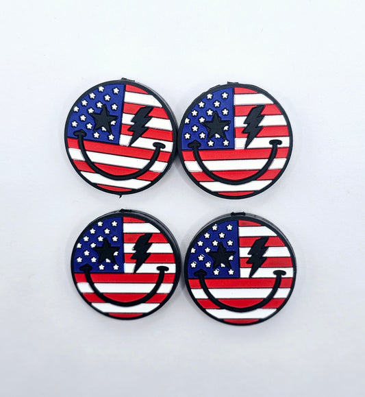 American flag smiley  Silicone focal bead