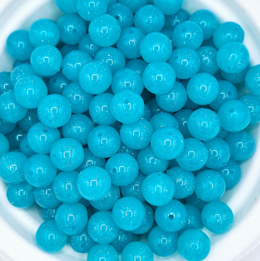 Blue glitter 15mm silicone round bead