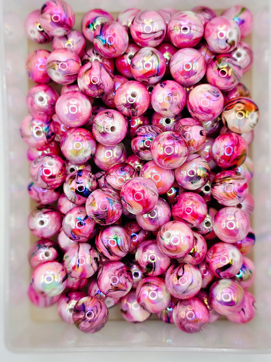10pcs Iridescent pink swirl 16mm acrylic beads