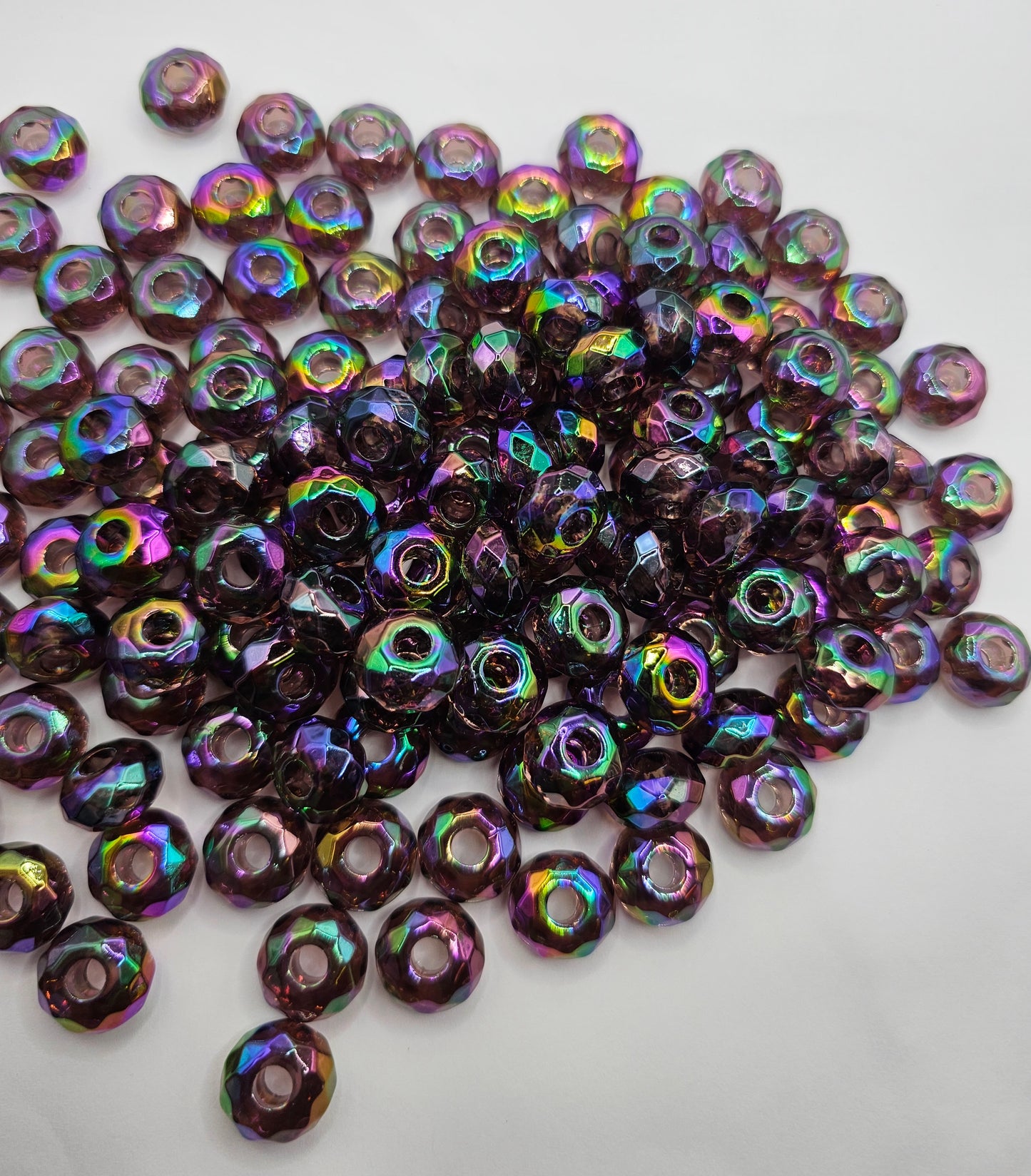 10pcs large flat FACATED TRANSLUCENT OIL SLICK color spacer beads
