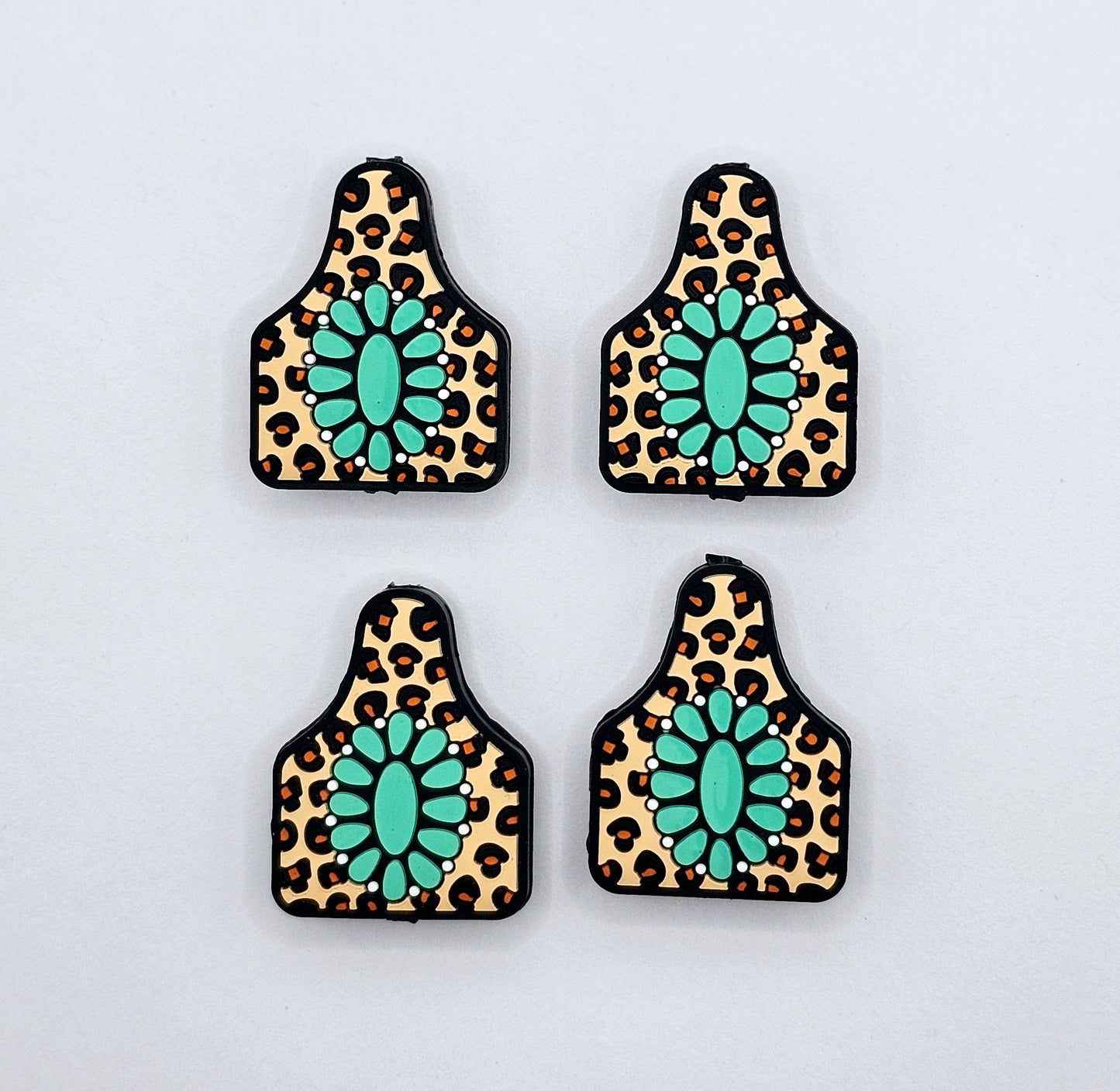 Turquoise cheetah cow tag Silicone focal bead